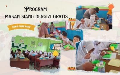 Perdana di SDN 2 Ombe Baru: Program Makan Siang Bergizi Gratis Dilaksanakan, Pemdes dan Polsek Kediri Turut Hadir